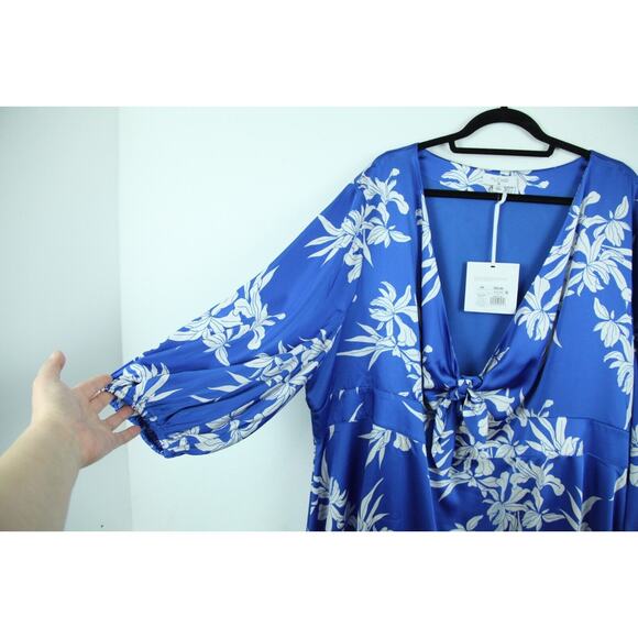 ALEXIS 4X Dress For Target Satin Feminine Ruffle Blue Tropical Midi Plus Size - Picture 5 of 9